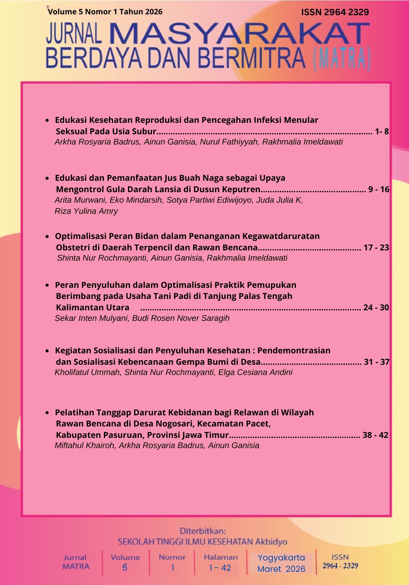 					View Vol. 5 No. 1 (2026): Jurnal Masyarakat dan Bermitra (Matra)
				